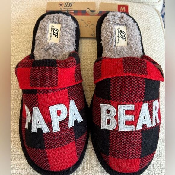 Dearfoams “Papa Bear” Red Buffalo Plaid Clog Slippers Men’s Size 10 NWT 🐻 - Picture 2 of 6